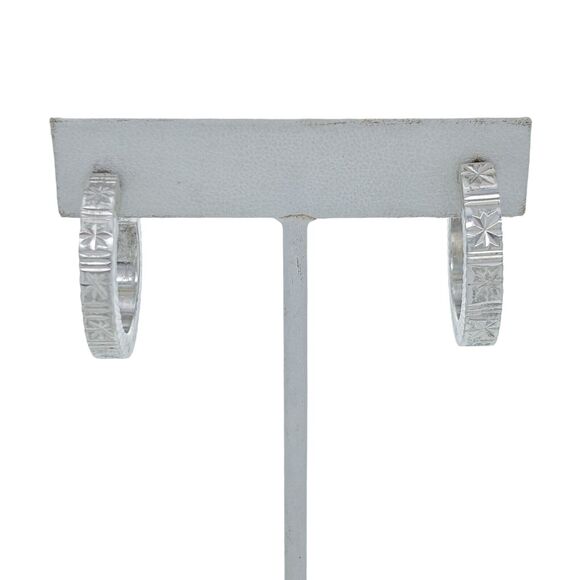 Vintage Sterling Silver 925 Etched Diamond Cut Hoop Earrings - Picture 1 of 4